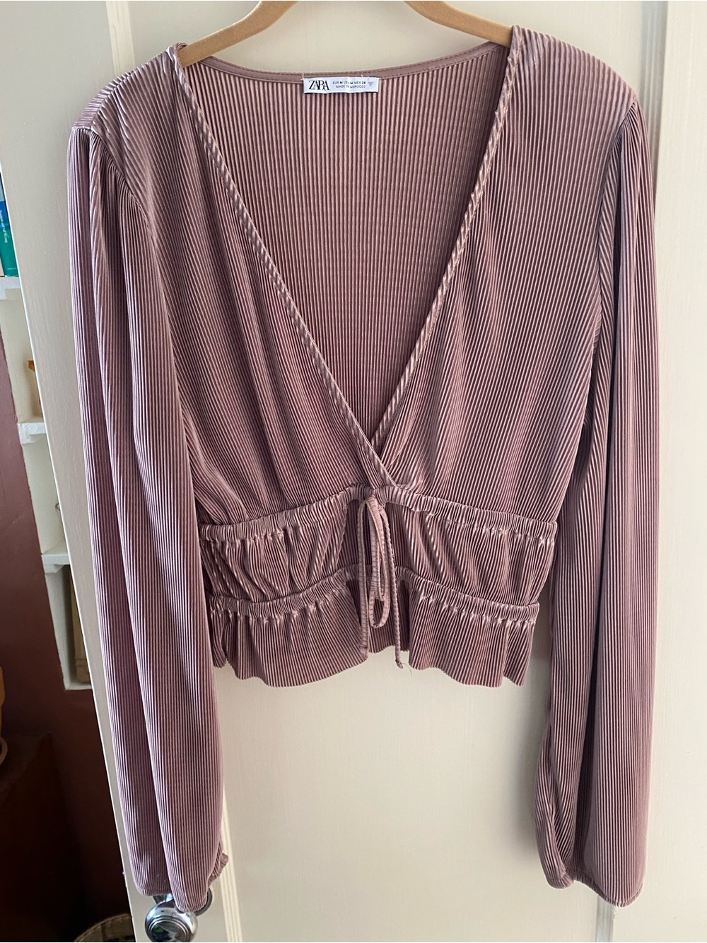 ZARA Light Brown Ribbed Wrap Blouse